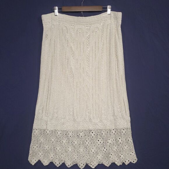 Damee Dresses & Skirts - Damee Crocheted Ivory Midi Skirt Bohemian Style w/Elastic Waist Size 3X Lined